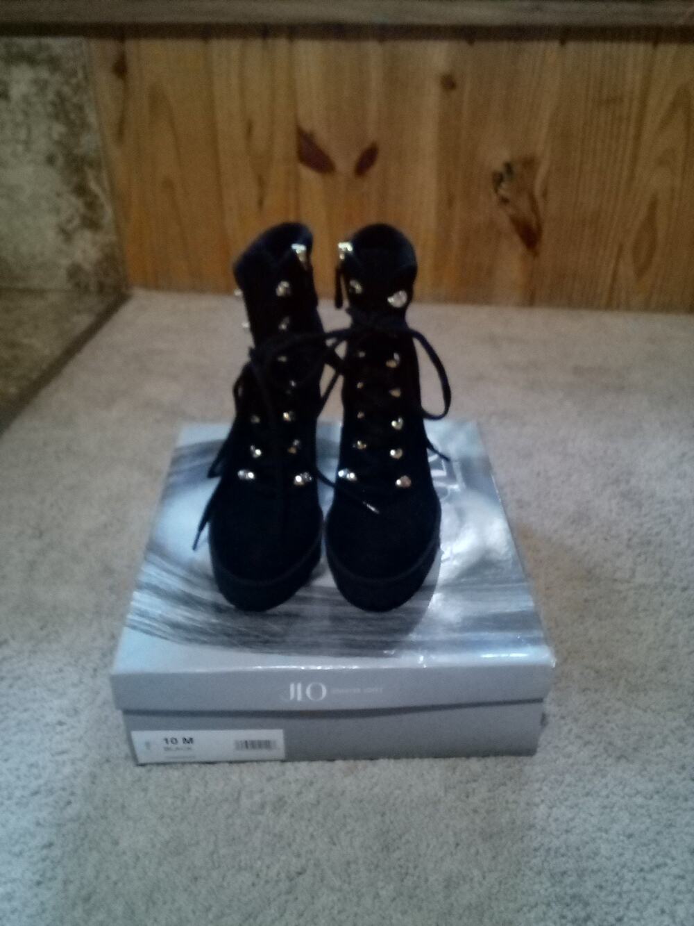 NIB JLO Jennifer Lopez Womens Hannahlee Black Ankle Combat Boots Sz 10 M